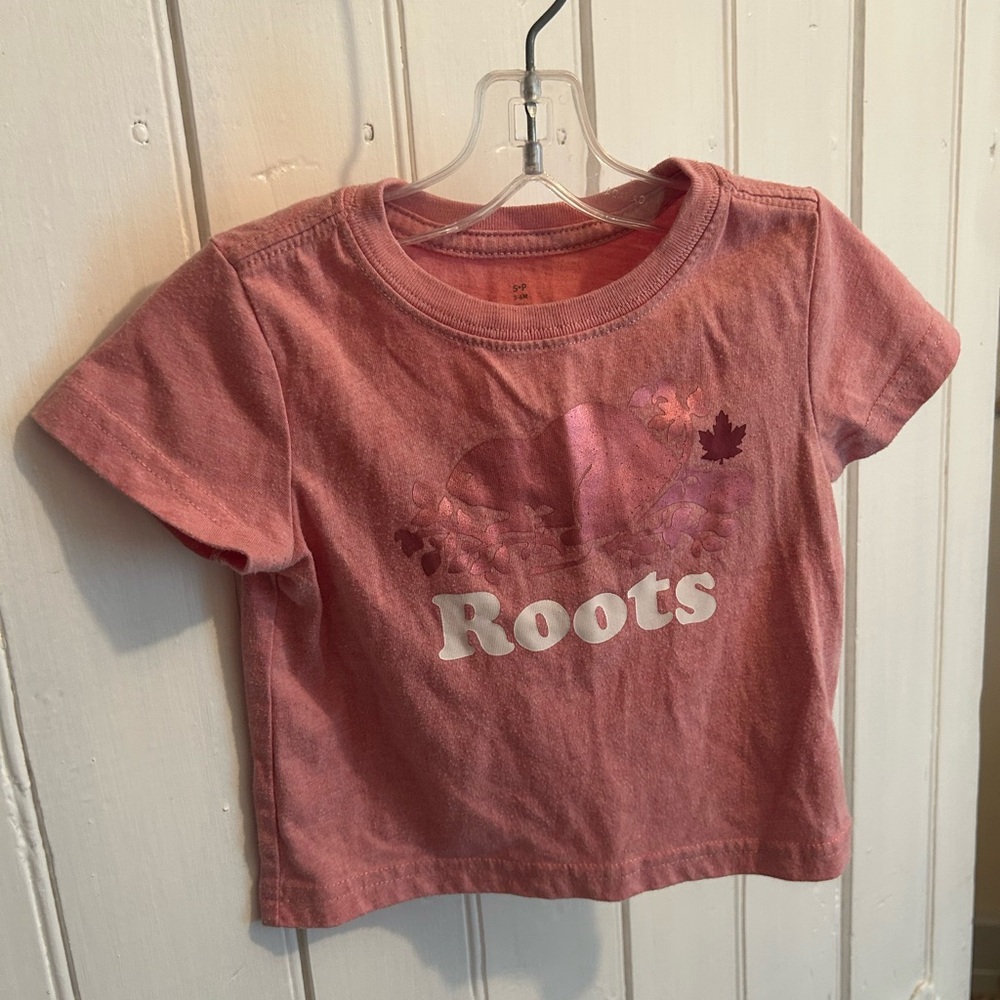 Roots 3/6m pink metallic short sleeve T-shirt